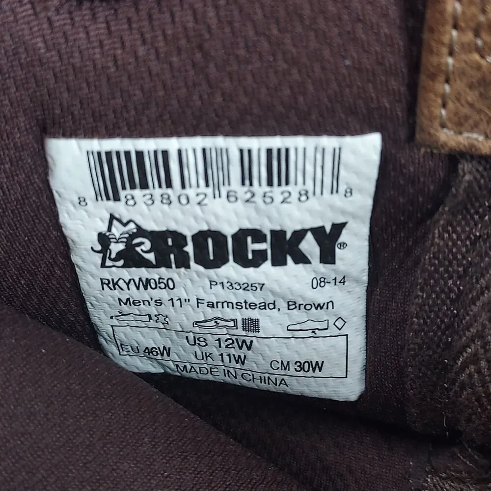 Rocky Farmstead 11in Wellington Work Boot Mens 12W Wide Brown RKYW050